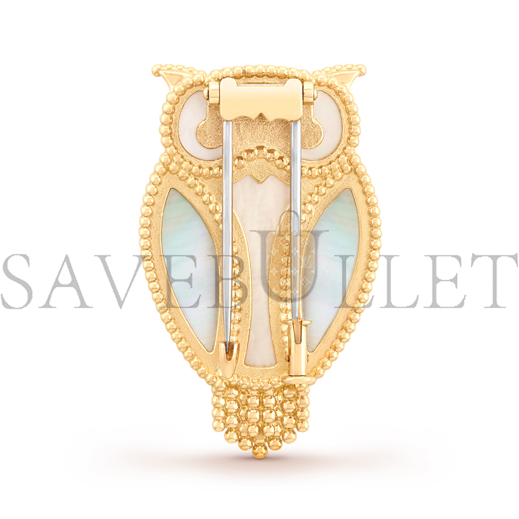 V*n Cl**f arpels lucky animals owl clip - yellow gold, mother-of-pearl, onyx vcarp2av00